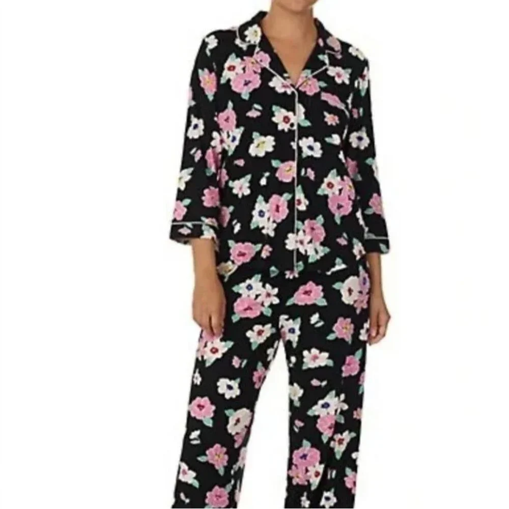 Kate Spade Floral Pajama Set Black Pink Size Large / X-Large